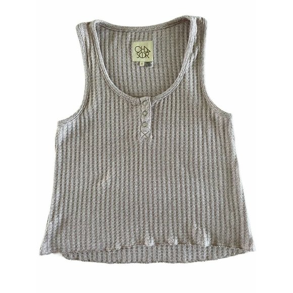 Chaser Sparkle Thermal Flouncy Cropped Henley Tank Small Satin Light Pink Snaps - Picture 4 of 9